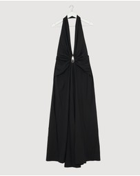Revibe - Repaired Christopher Esber Crystal Pendant Ruched Lycra Halter Dress - AU 12