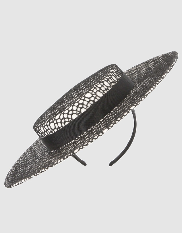 Max Alexander - White & Black lace-covered Boater Hat