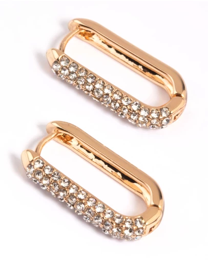 Lovisa - Gold Diamante Oval Huggie Hoop Earrings