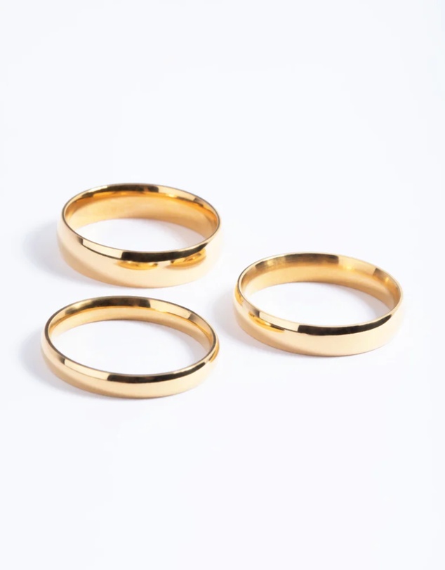Lovisa - Waterproof Gold Plated Stainless Steel Plain Band Ring Pack