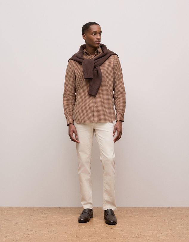 Trenery - Regular Fit Cord Check Shirt in Camel