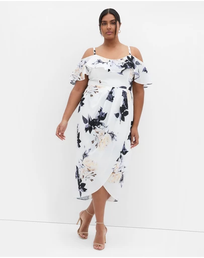 City Chic - Floral Drape Midi Dress