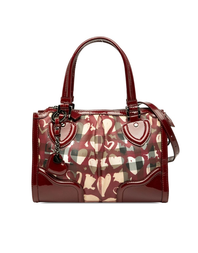 Pre-Loved by Azura Reborn - Pre-Loved Patent Trimmed House Check Coated Canvas Hearts Pilgrim Satchel