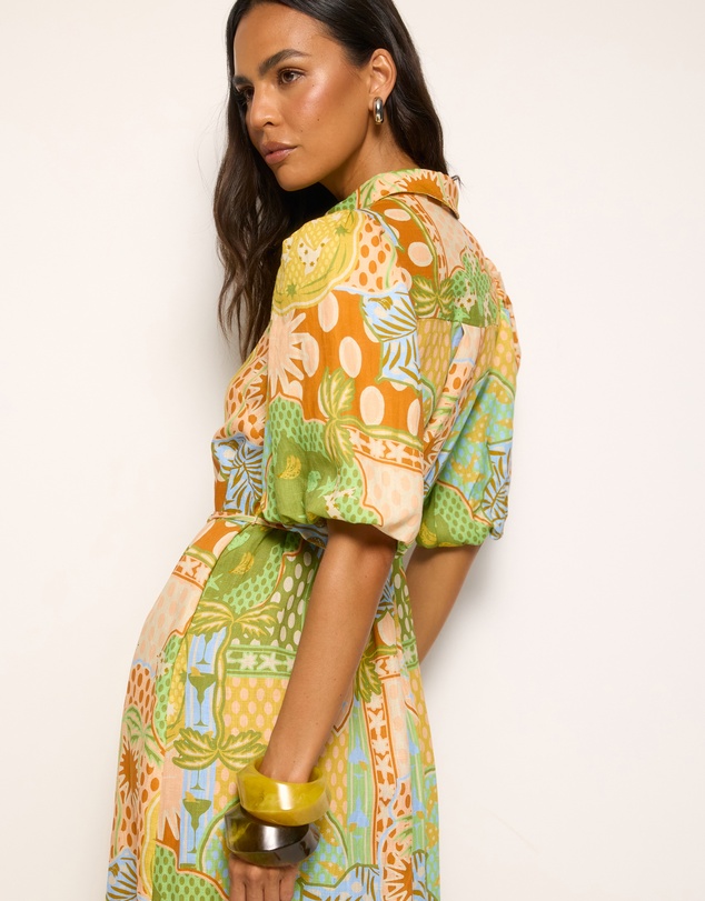 AERE - Amalie Linen Puff Sleeve Shirt Dress