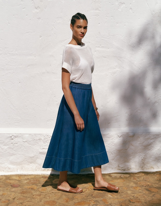 Trenery - Soft Denim Skirt in Mid Blue