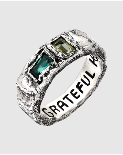 Haze & Glory - ICONIC EXCLUSIVE - Distressed Silver Ring with Emerald and Peridot Stones