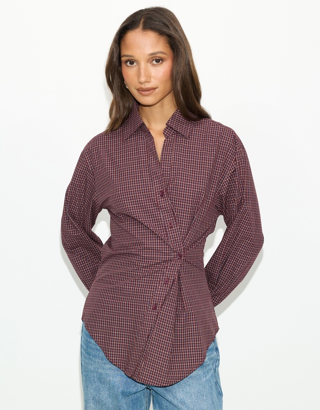 Dazie - Em Asymmetrical Check Button Up Shirt