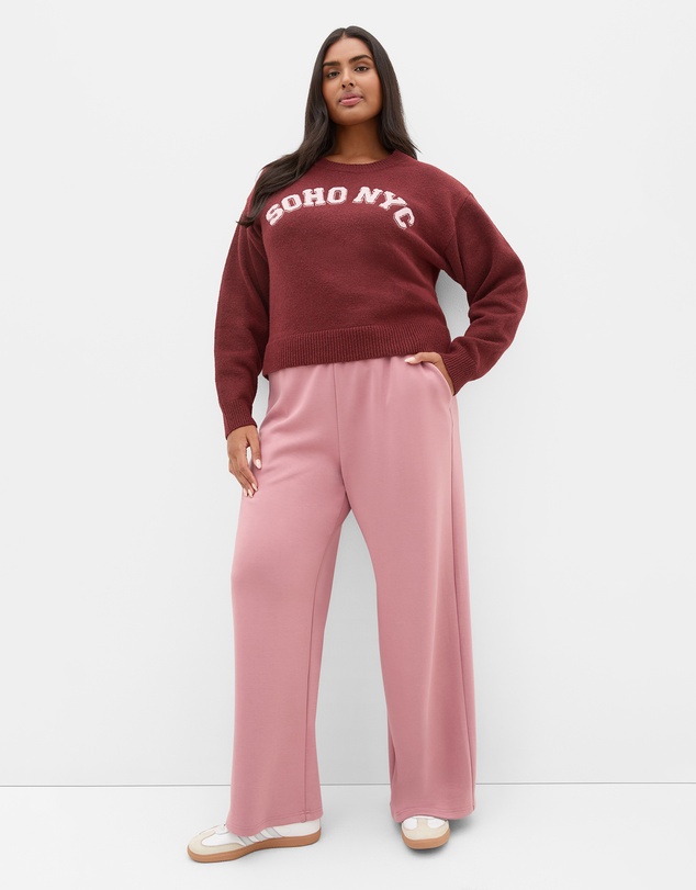 City Chic - Plus size Soho Crew Knit Jumper - burgundy