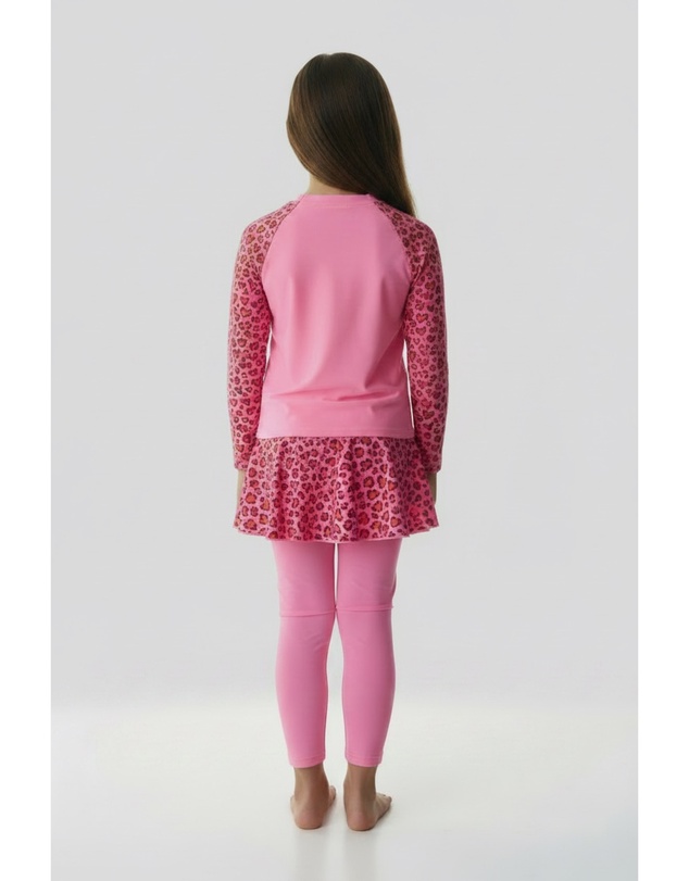 Modest Mermaid - Pink Heart Leopard Girls Set SPF50+