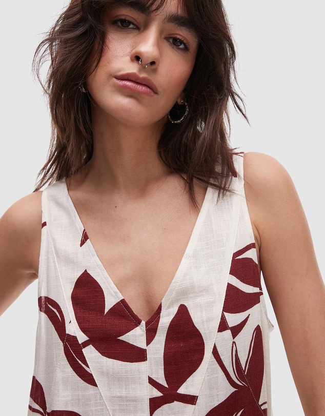 TOPSHOP - Deep V Chuck On Linen Playsuit