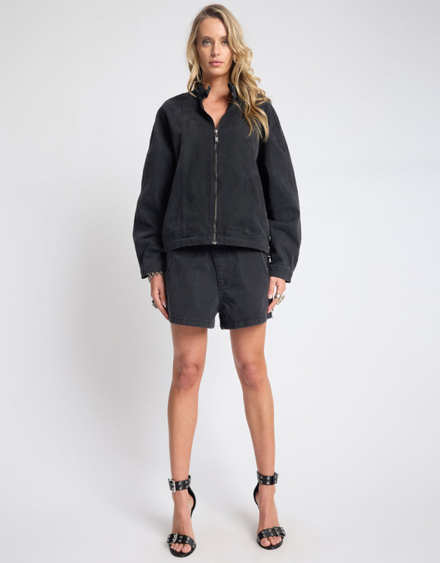 ONE TEASPOON - Harley Denim Bomber Jacket - Smokey Black