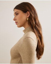 AERE - Soft Wool Blend Mock Neck Tiered Midi Dress