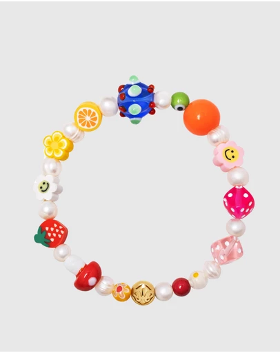 Nialaya Jewellery - Men's Berry Pearl Bracelet with Assorted Beads