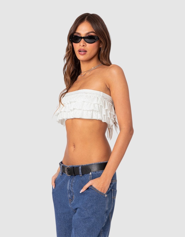 EDIKTED - Nia Ruffled Eyelet Bandeau Top