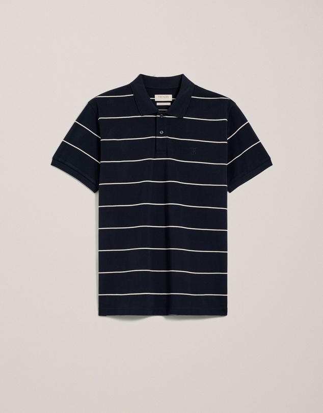 Trenery - Pique Stripe Monogram Polo in Navy