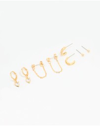 Lovisa - Gold Plated Brass Cubic Zirconia Heart & Chunky Huggie Earrings 4-Pack