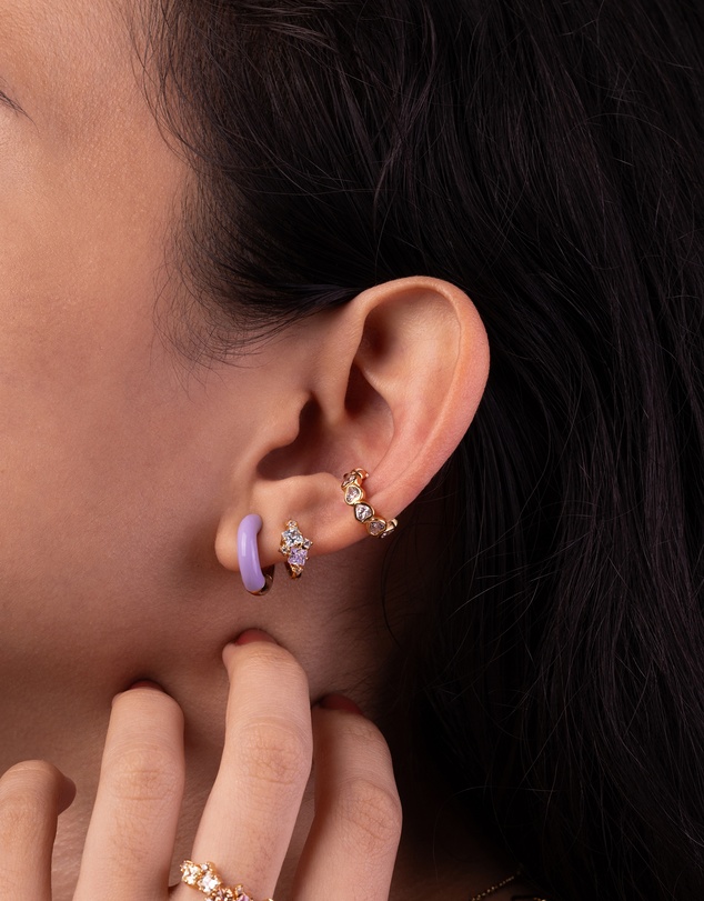 Wanderlust + Co - Rainbow Gem Gold 7mm Baby Huggie Earrings