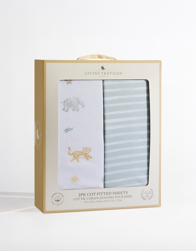 Living Textiles - 2 Pack Organic Cot Fitted Sheet - Roam & Roar