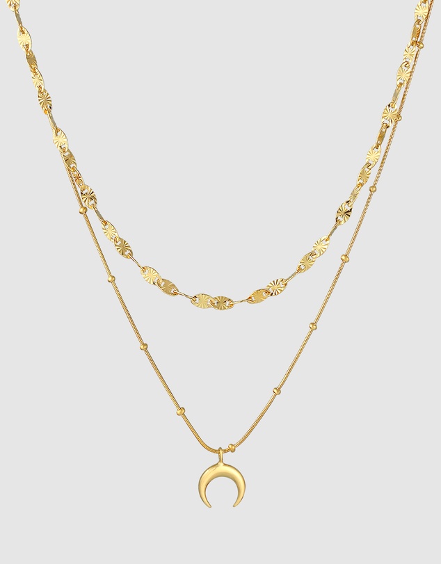Elli Jewelry - Necklace Layer Half Moon Pendant Astro Trend in 925 Sterling Silver Gold Plated