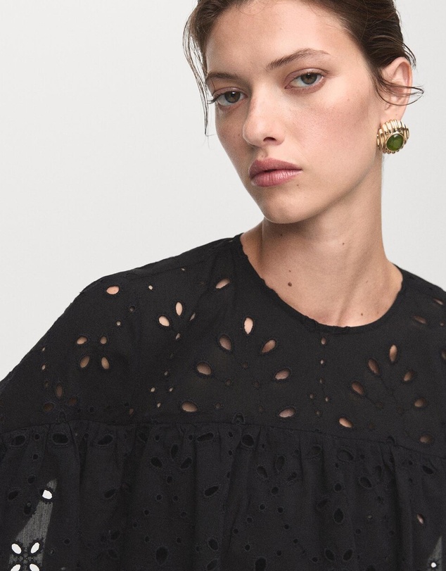 M.N.G - Blouse With Embroidered Eyelet Ruffles