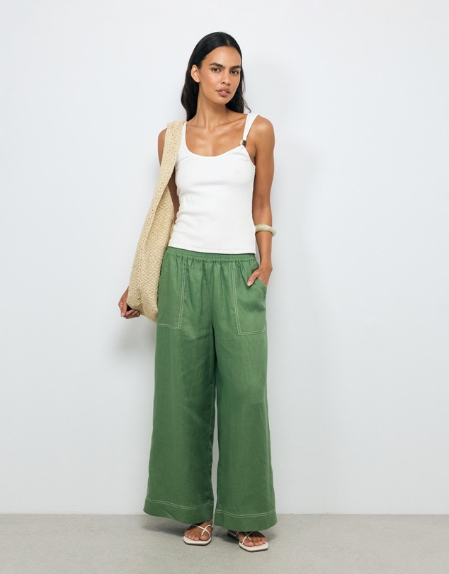AERE - Contrast Stitch Linen Pants