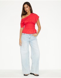 Dazie - Crushing On You Ruched One Shoulder Linen Blend Top
