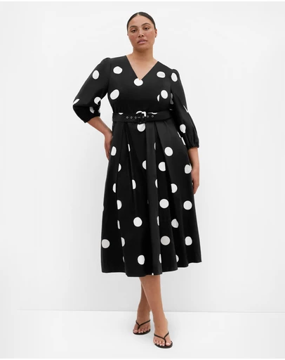 City Chic - Kaiya Spot Belted Cotton Dress