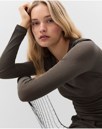 UNISON - Long Sleeve Ruched Mesh Top