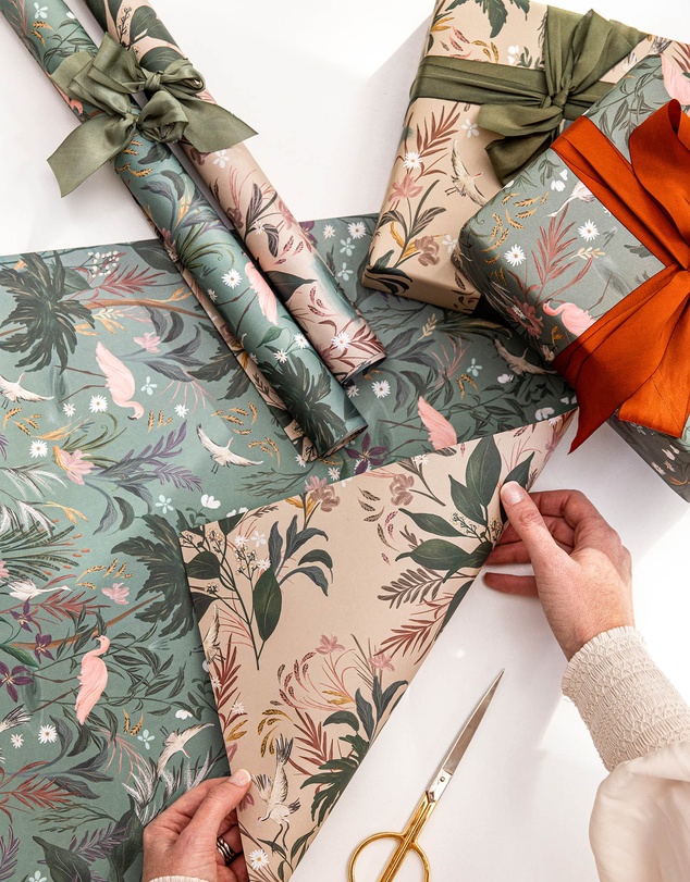 Bespoke Letterpress - Gift Wrap - Flamingos / Herons - Double Sided 6pk