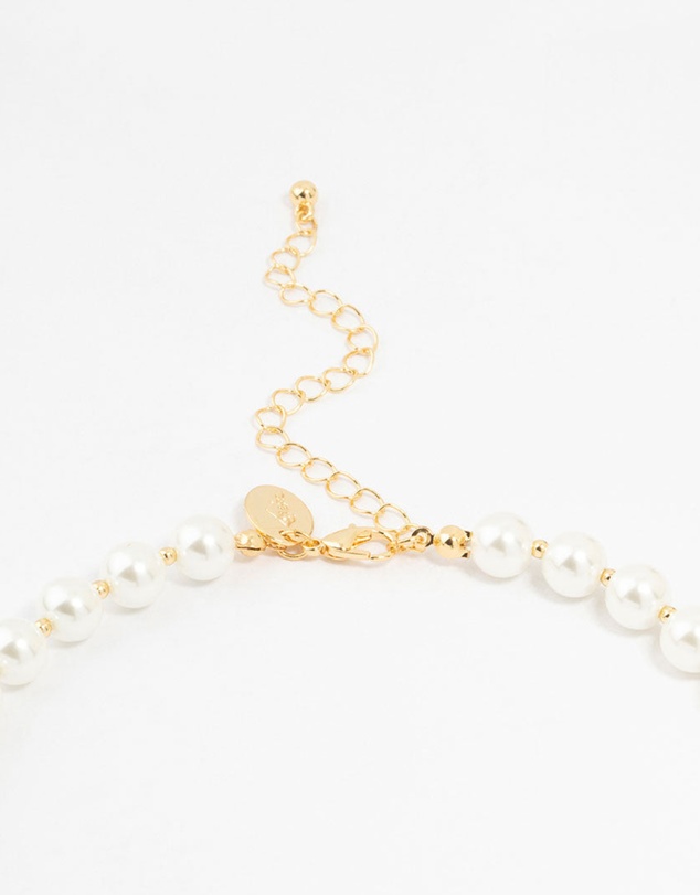 Lovisa - Gold Plated Alternating Medium Pearl & Ball Necklace
