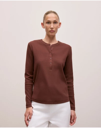 Trenery - Cotton Henley in Espresso