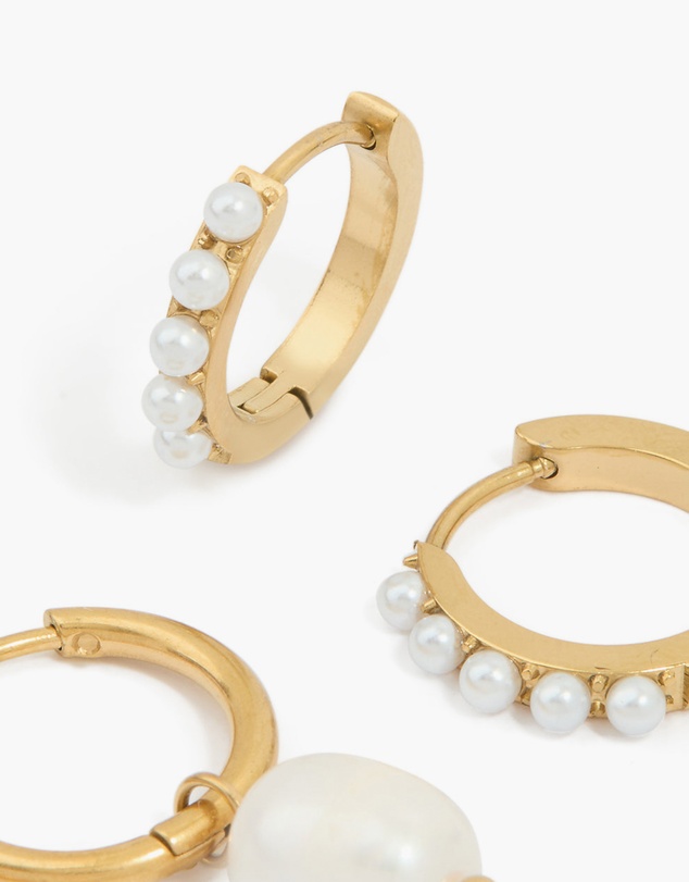 Lovisa - Waterproof Gold Plated Stainless Steel Pearl Detail Huggie Earrings 2-Pack