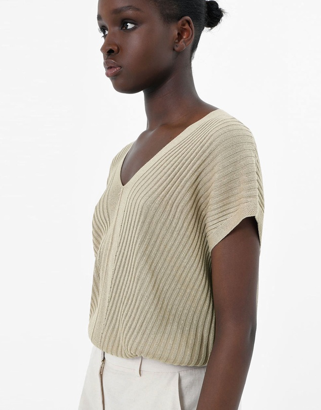 Forcast - Sloan Relax Fit Ribbed V-Neck Cape Sweater