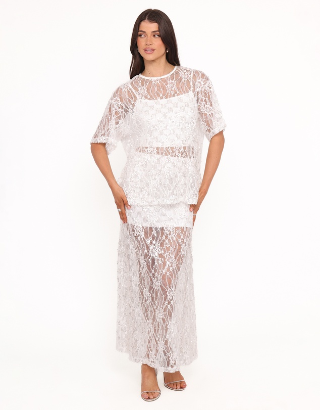 Petal & Pup - Yonder Sheer Lace Tee Top - White