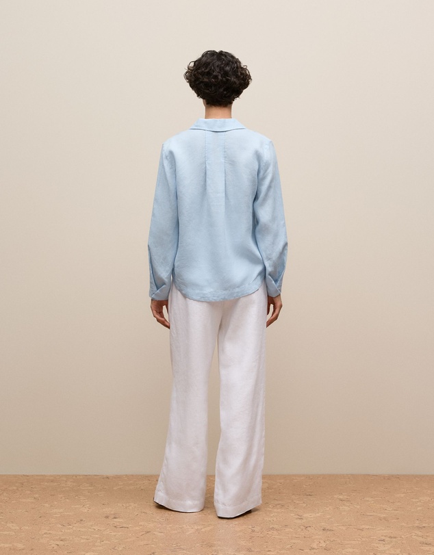 Trenery - Yarn Dyed Linen Popover Shirt in Soft Blue
