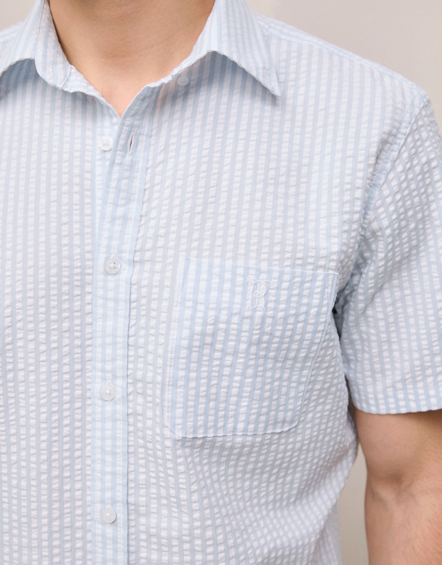 Trenery - Regular Fit Seersucker Stripe Pocket Shirt in Ice Blue