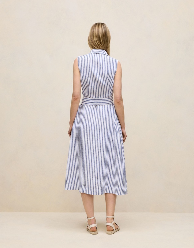 Trenery - Yarn Dyed Linen Stripe Sleeveless Shirt Dress in Vivid Blue