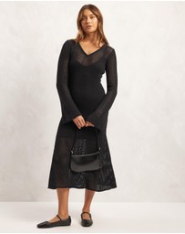 AERE - Open Knit Lined Flared Sleeve Panelled Skirt Midi Dress