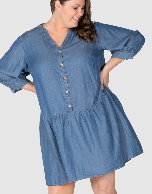Love Your Wardrobe - Ruby Drop Waist Chambray Dress