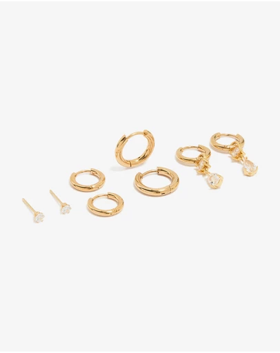 Lovisa - Waterproof Gold Plated Stainless Steel Cubic Zirconia Stud Earrings 4-Pack