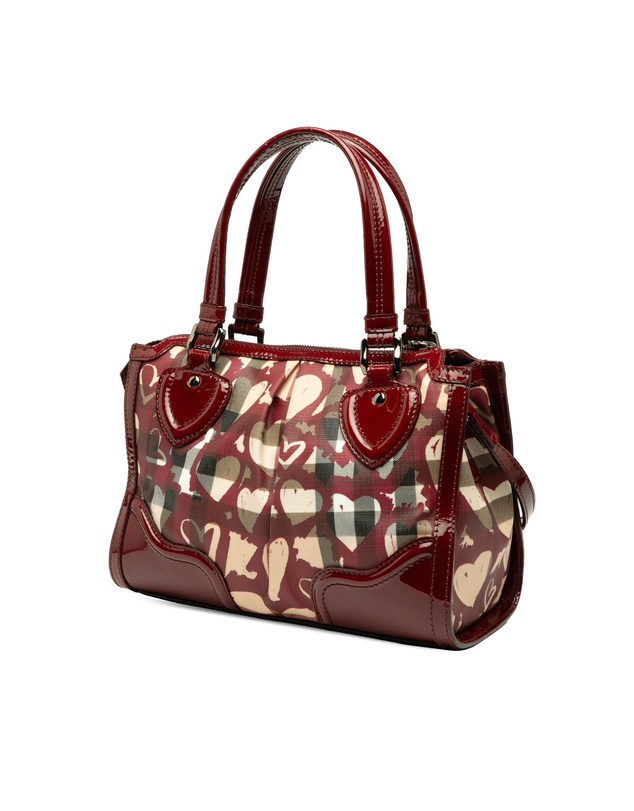 Pre-Loved by Azura Reborn - Pre-Loved Patent Trimmed House Check Coated Canvas Hearts Pilgrim Satchel
