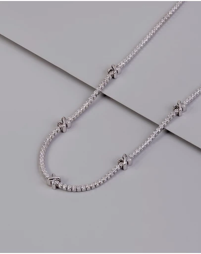 Wanderlust + Co - Pave 925 Sterling Silver Petite Tennis Necklace