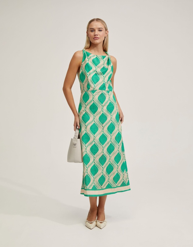 Oxford - Carrie Linen Blend Printed Dress