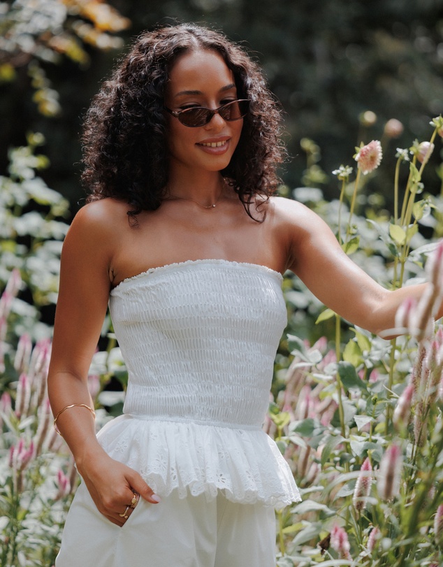 Petal & Pup - Stori Shirred Top - White Broderie