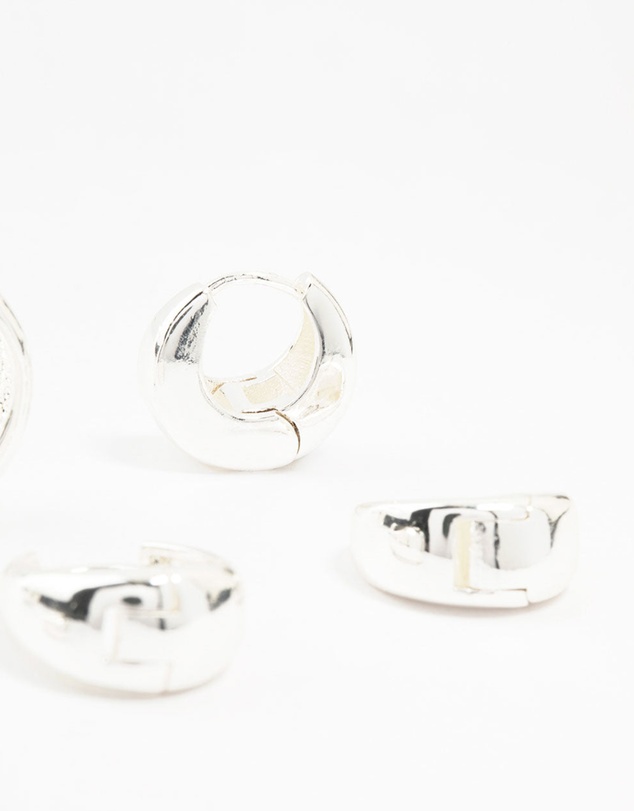 Lovisa - Silver Plated Brass Chunky Mixed Hoop Earrings 3-Pack
