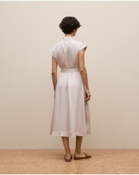 Trenery - Soft Pleat Belted Dress in Stone