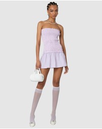 EDIKTED - Striped Scrunch Strapless Mini Dress