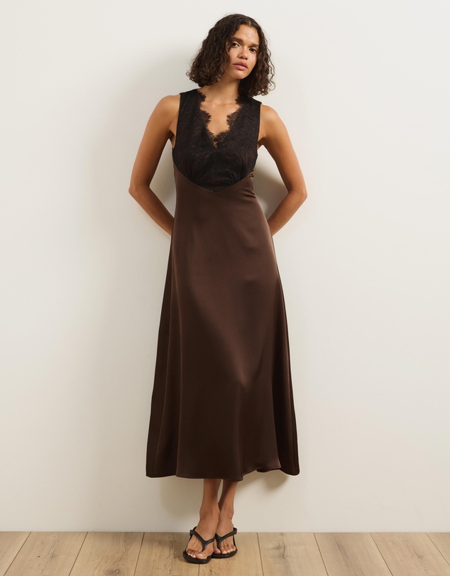 Atmos&Here - Gia Satin Midi Dress With Lace Detail