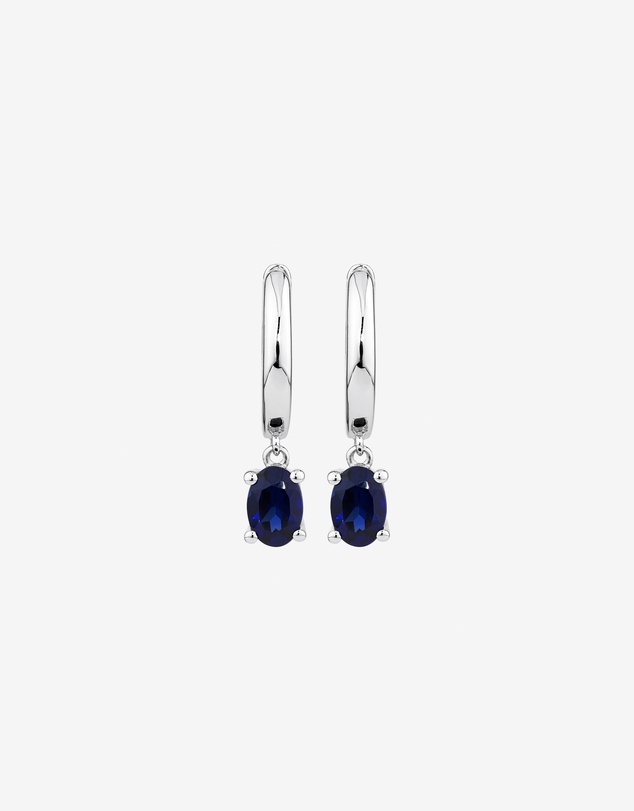 Michael Hill - Oval Cut Blue Created Sapphire Gemstone Hoop Earrings and Pendant Necklace Set in Sterling Silver