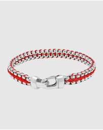 Nialaya Jewellery - Men's Red Woven 8mm Box Chain Bracelet in Silver